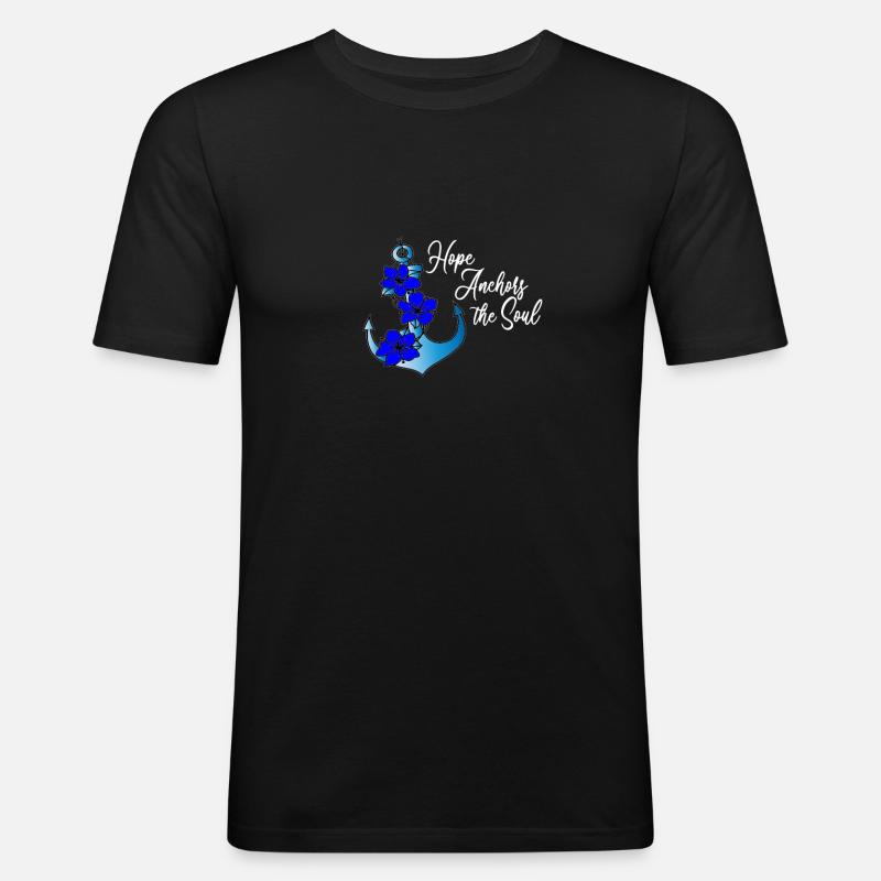 Anker Hoffnung Blumen - Männer Slim Fit T-Shirt - Schwarz