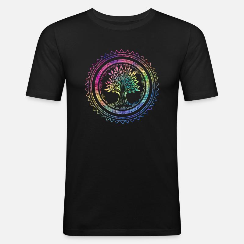 Yoga Lebensbaum Mandala Esoterik Geschenk - Männer Slim Fit T-Shirt - Schwarz