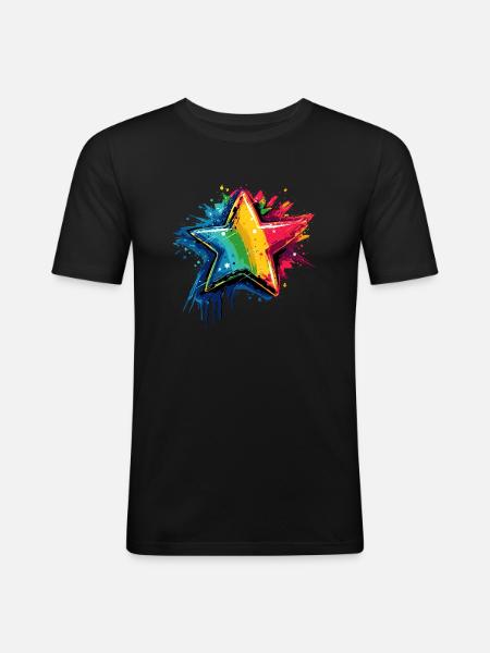 Star Rainbow Motif - Men's Slim Fit T-Shirt - black