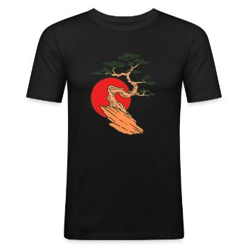 Bonsai Baum japanische Kunst - Männer Slim Fit T-Shirt - Schwarz - Vorne - Nik (191cm)