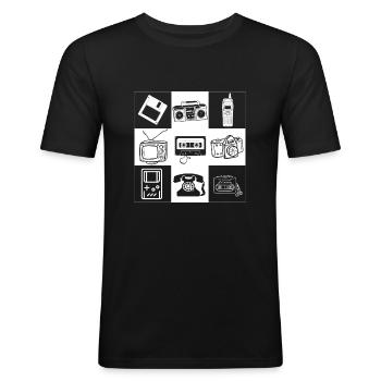 90er Jahre - Männer Slim Fit T-Shirt - Schwarz - Vorne - Nik (191cm)
