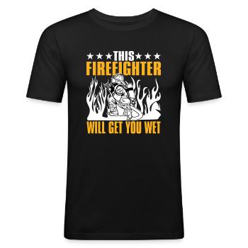 Ce pompier vous mouillera - T-shirt près du corps Homme - noir - Devant - Nik (191cm)