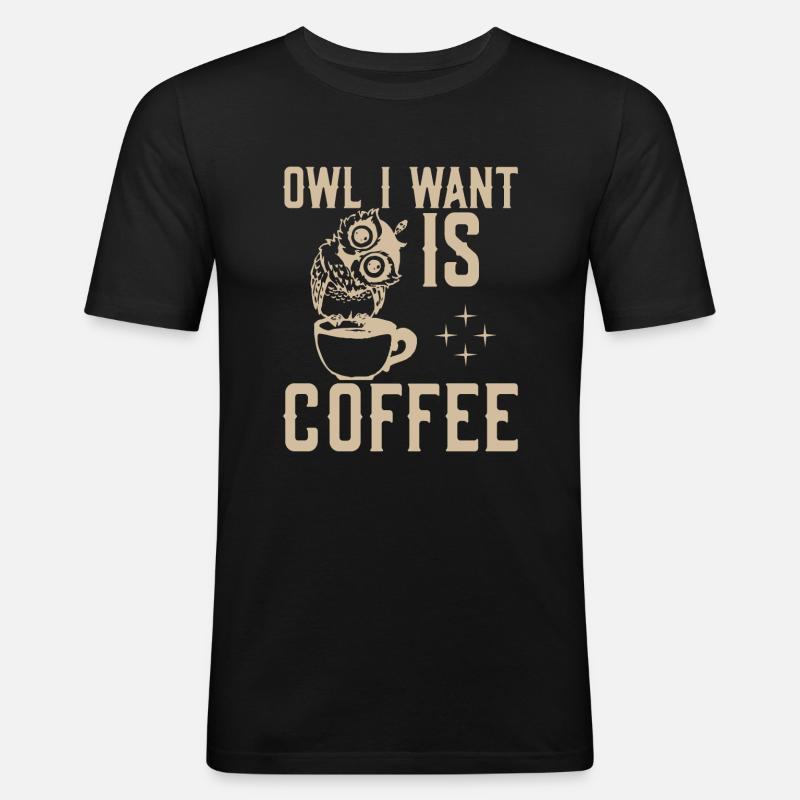 Eule Ich Will Kaffee - Männer Slim Fit T-Shirt - Schwarz