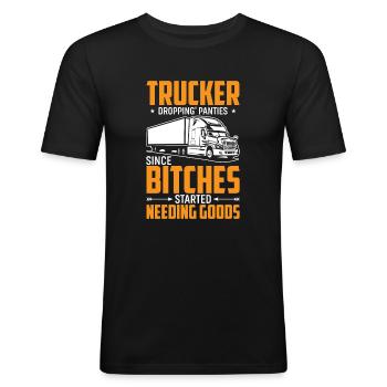Trucker Lässt Schlüpfer Fallen - Trucker - Männer Slim Fit T-Shirt - Schwarz - Vorne - Nik (191cm)