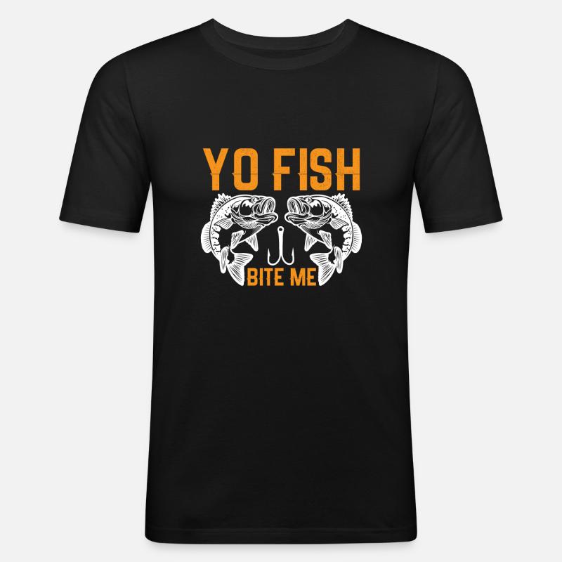 Yo, Fisch, Beiß Mich - Männer Slim Fit T-Shirt - Schwarz
