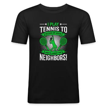 Je joue au tennis pour évacuer ma colère – et pour m’énerver. - T-shirt près du corps Homme - noir - Devant - Nik (191cm)