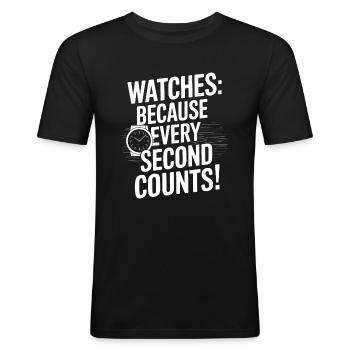 Watches: Because every second counts! - Men's Slim Fit T-Shirt - black - Front - Nik (191cm)