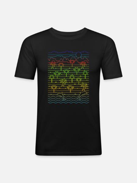 Tropical Landscape (Beach, Lines) - Men's Slim Fit T-Shirt - black