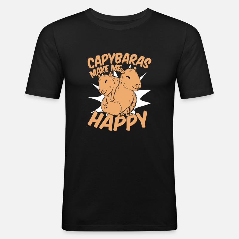Capybara Nagetier Tier - Männer Slim Fit T-Shirt - Schwarz