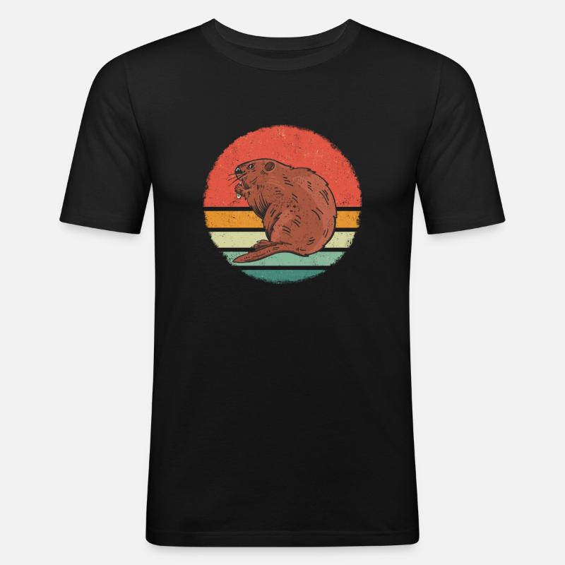 Biber Tier - Männer Slim Fit T-Shirt - Schwarz