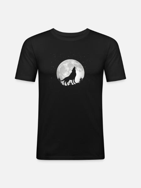 Wolf Wölfe Tier Jaulen - Männer Slim Fit T-Shirt - Schwarz