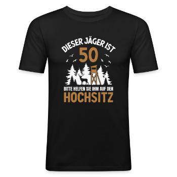 50. Geburtstag Jäger 50 Jahre Jagd Hochsitz - Männer Slim Fit T-Shirt - Schwarz - Vorne - Nik (191cm)