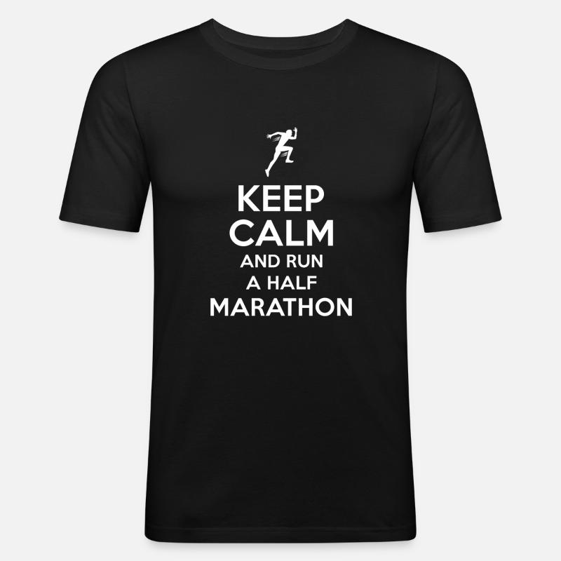 Marathon Spruch Keep Calm - Männer Slim Fit T-Shirt - Schwarz
