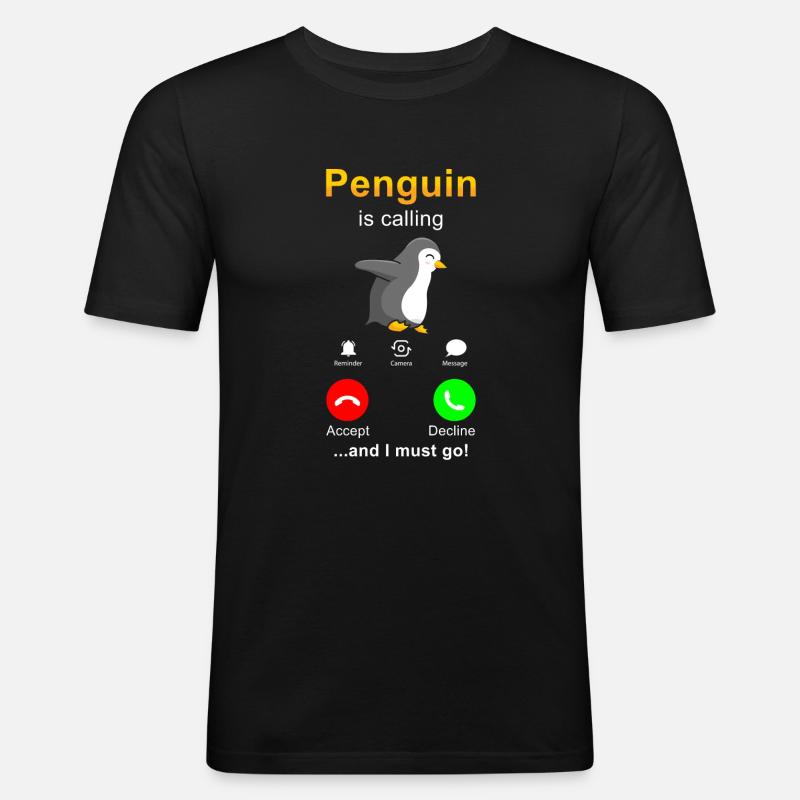 Pinguin is calling - Männer Slim Fit T-Shirt - Schwarz