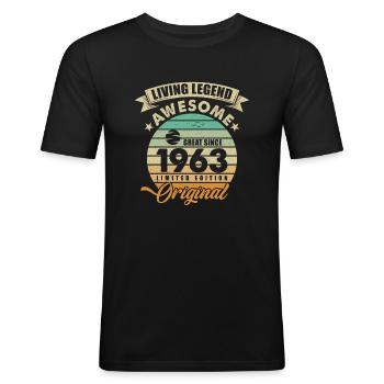 1963 Anniversaire Retro Orginal - T-shirt près du corps Homme - noir - Devant - Nik (191cm)
