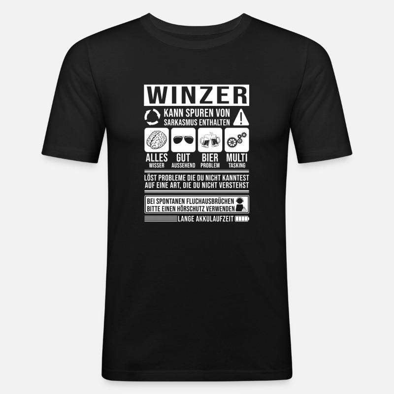 Winzer Spruch lustig - Männer Slim Fit T-Shirt - Schwarz