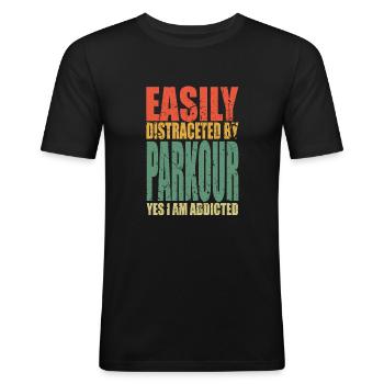 Parkour dit drôle - T-shirt près du corps Homme - noir - Devant - Nik (191cm)