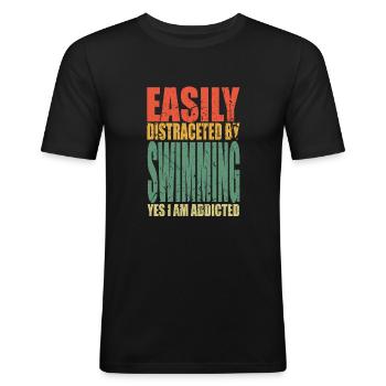 Nager en disant drôle - T-shirt près du corps Homme - noir - Devant - Nik (191cm)