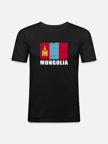 Mongolia Flag Grunge Mongolia Flag - Men's Slim Fit T-Shirt - black