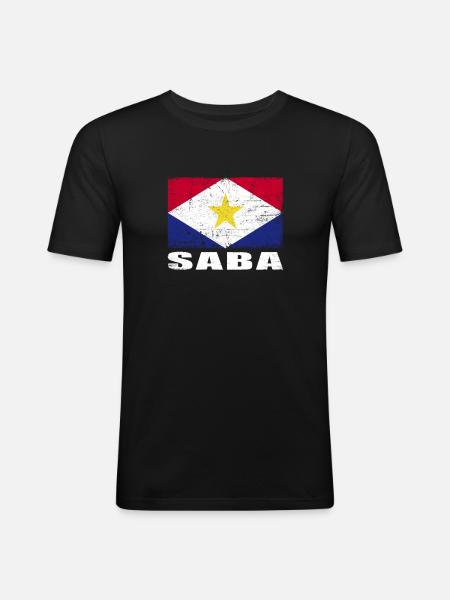 Saba Flag Grunge Saba Flag - Men's Slim Fit T-Shirt - black