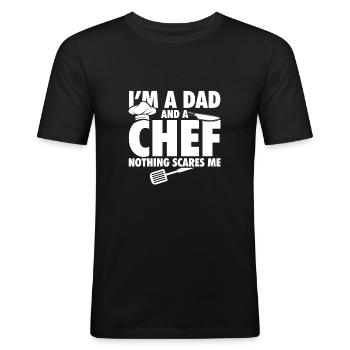 Papa cuisinier | Cadeaux de chef cuisinier amateur - T-shirt près du corps Homme - noir - Devant - Nik (191cm)