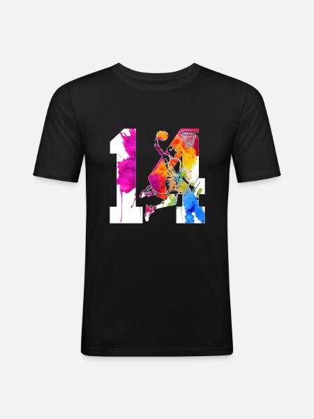 14TH BIRTHDAY BASKETBALL NUMBER 14 - Men's Slim Fit T-Shirt - black