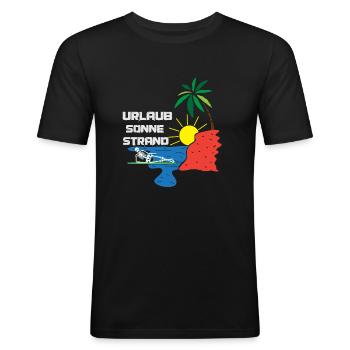 Urlaub Sonne Strand Skelett Meer Sonne Palme - Männer Slim Fit T-Shirt - Schwarz - Vorne - Nik (191cm)