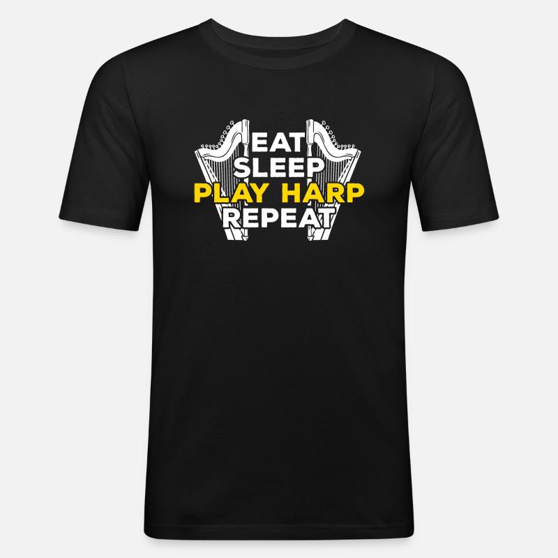 Harfe - Männer Slim Fit T-Shirt - Schwarz