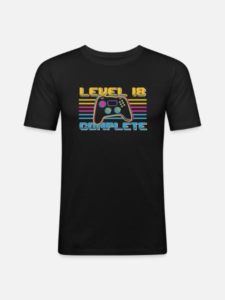 18 Geburtstag Level 18 Complete 18 Jahre Gamer - Männer Slim Fit T-Shirt - Schwarz