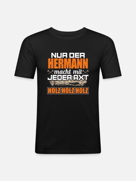 HERMANN - Holz - Männer Slim Fit T-Shirt - Schwarz