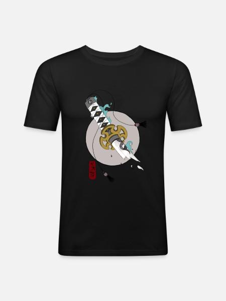 Samurai Katana - Männer Slim Fit T-Shirt - Schwarz
