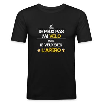 Je peux pas j ai vélo humour - T-shirt près du corps Homme - noir - Devant - Nik (191cm)