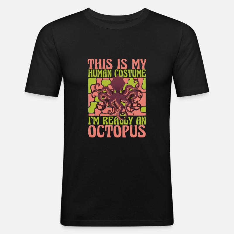 Octopus Kraken Cuttlefish Tier - Männer Slim Fit T-Shirt - Schwarz
