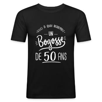 anniversaire 50 ans bogosse cadeau humour 50 ans - T-shirt près du corps Homme - noir - Devant - Nik (191cm)