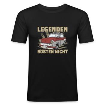 Trabi Trabbi  Pappe DDR Fahrzeug Sprüche - Männer Slim Fit T-Shirt - Schwarz - Vorne - Nik (191cm)