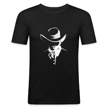Cowboy mit Western Hut - Männer Slim Fit T-Shirt - Schwarz - Vorne - Nik (191cm)