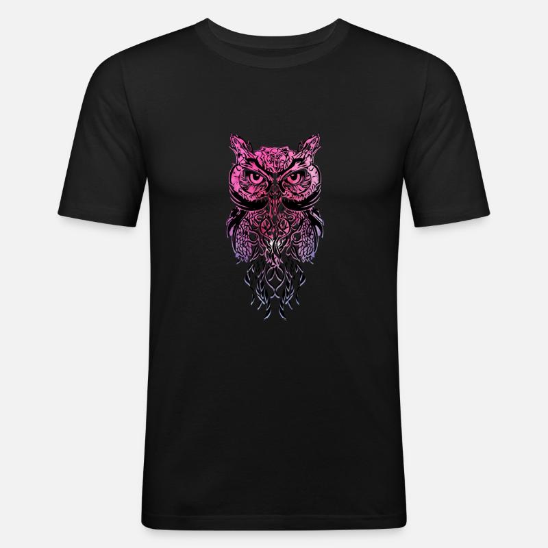 Eule Mandala Tattoo Kunst - Männer Slim Fit T-Shirt - Schwarz