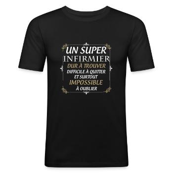 Mon Super Infirmier Préféré - T-shirt près du corps Homme - noir - Devant - Nik (191cm)