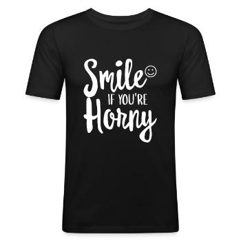 Skratta när du är kåt sexig säger uttryckssymbol - Slim Fit T-shirt herr - svart - Fram - Nik (191cm)