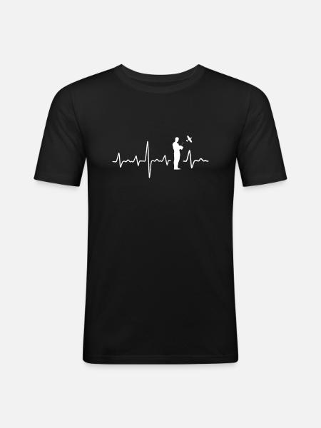 Herzschlag Modellflug Pilot Modellflugzeug - Männer Slim Fit T-Shirt - Schwarz