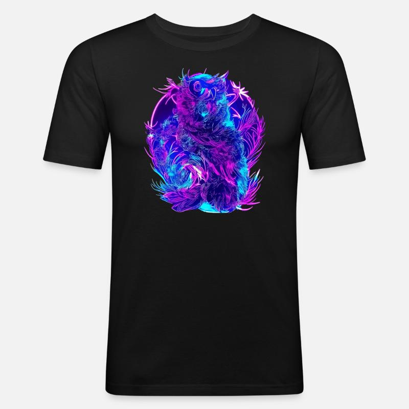 Abstrakte Eulen Neon Synthwave Kunst - Männer Slim Fit T-Shirt - Schwarz