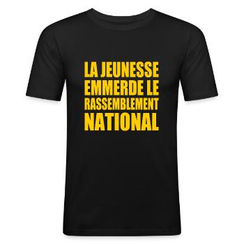 la jeunesse emmerde le rassemblement national - Männer Slim Fit T-Shirt - Schwarz - Vorne - Nik (191cm)