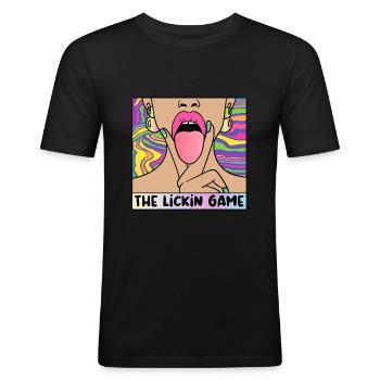 EROTIC POP-ART ARTWORK SEXY COMIC GIRL LICKING - Men's Slim Fit T-Shirt - black - Front - Nik (191cm)