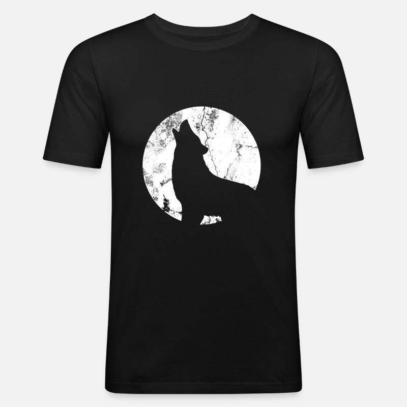 Wolf Mond - Männer Slim Fit T-Shirt - Schwarz