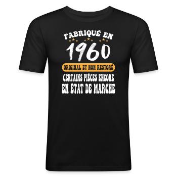 1960 anniversaire année de naissance cadeau humour - T-shirt près du corps Homme - noir - Devant - Nik (191cm)