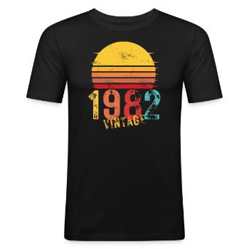 Edition Limitée Vintage Anniversaire Vintage 1982 - T-shirt près du corps Homme - noir - Devant - Nik (191cm)