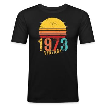 Édition Limitée Vintage Anniversaire né en 1973 - T-shirt près du corps Homme - noir - Devant - Nik (191cm)