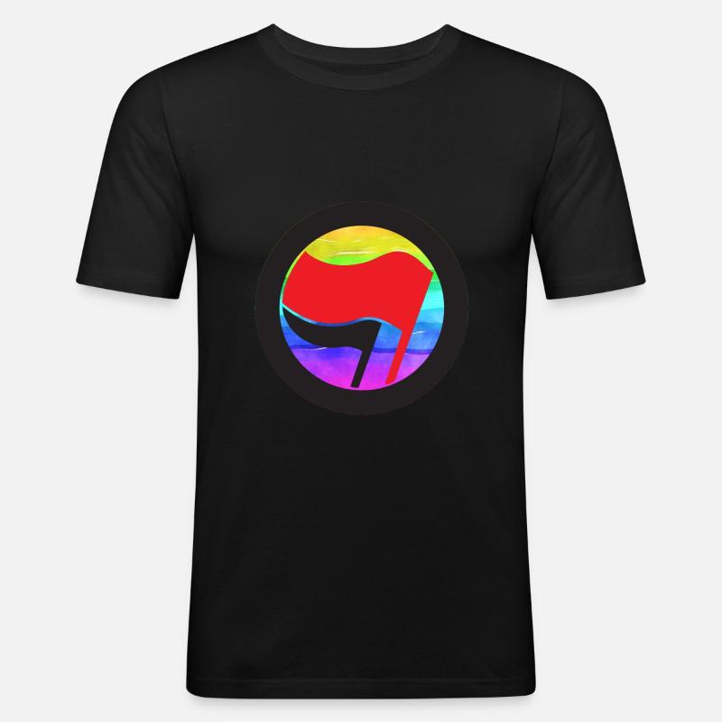 antifa regenbogen - Männer Slim Fit T-Shirt - Schwarz