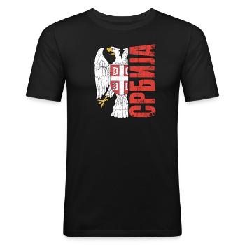 Serbie Maillot De Football Basketball Srbija - T-shirt près du corps Homme - noir - Devant - Nik (191cm)