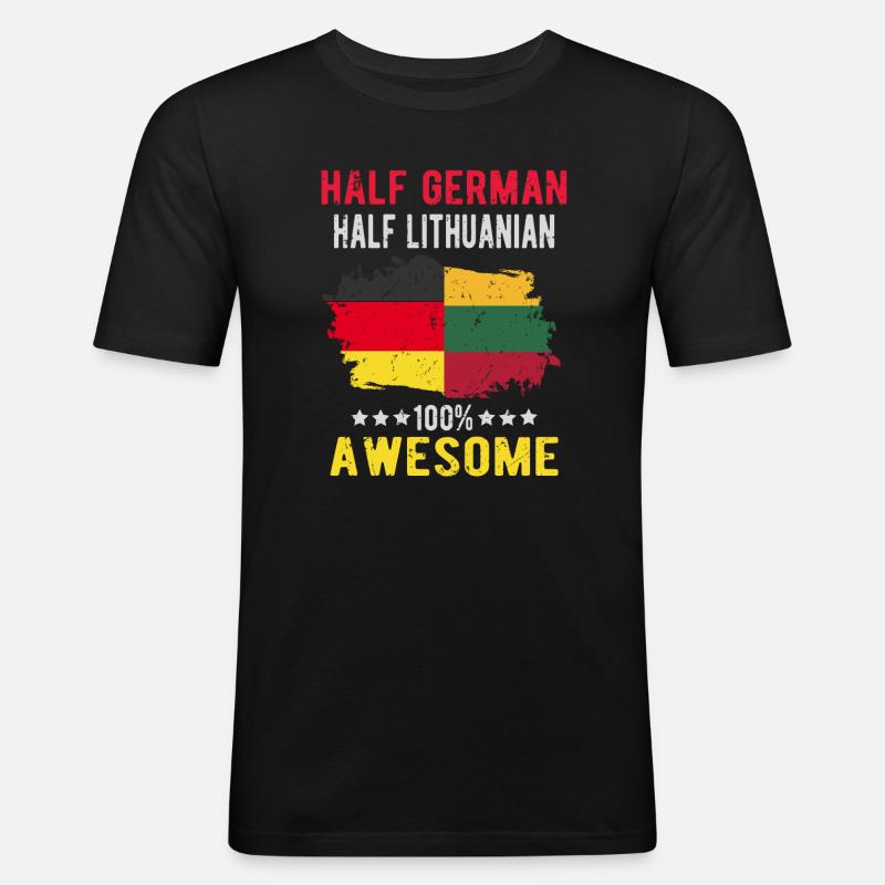 Halb Deutsch Halb Litauer - Männer Slim Fit T-Shirt - Schwarz